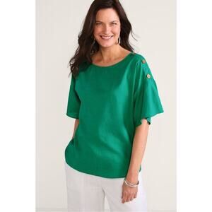 Soft Surroundings Top 1X Green Andrea Linen Blend Pullover